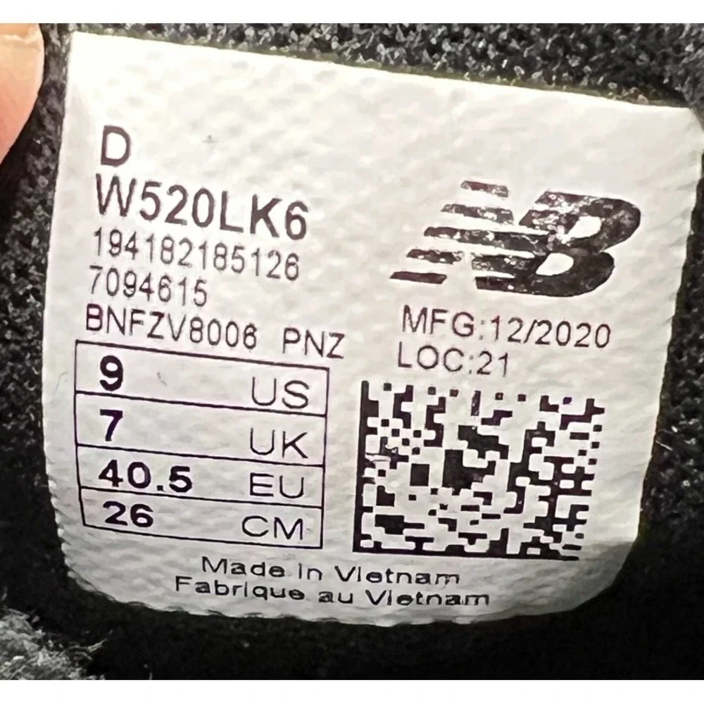 New Balance 520 W520LK6 Womens 9 Athletic Running Shoes Black Gray‎ Sneakers